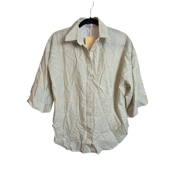 🔴 Charlie Holiday Shirt Linen Blend Womens Small Green Casual Oversized Floral - Picture 2 of 16